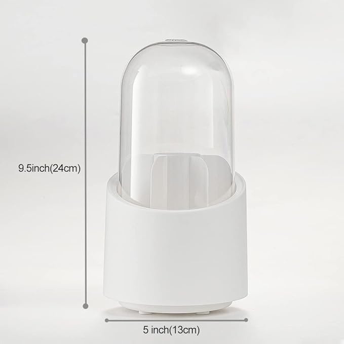 Makeup Brush Holder Organizer with Lid, Rotating Dustproof Make Up Brushes Container with Clear Acrylic Cover, Spinning Cosmetics Holders Storage Cup for Vanity Desktop Bathroom Countertop