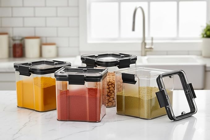 Air-Tight Kitchen Storage Containers Set of 6 (700 ML Each) | Transparent Plastic Boxes for Fridge, Pantry & Home Organization | Food Grade, Multi-Purpose Storage | Storage Box