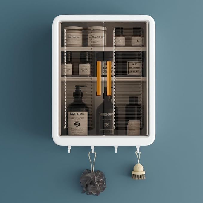 PVS Bathroom Cabinet with 2 Doors – Wall Mounted Storage Cabinet for Bathroom Essentials, Skincare &amp; Makeup | Bathroom Shelf &amp; Organizer Cabinet for Home, 3 Layer (White, 32 x 40.5 x 13cm) with free delivery