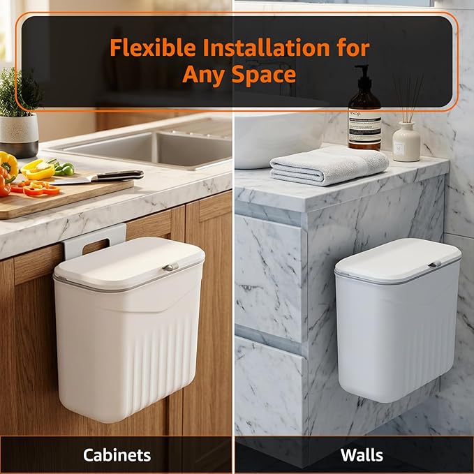 Under-Sink Hanging Dustbin with Lid for Kitchen Cabinet Door