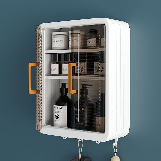 PVS Bathroom Cabinet with 2 Doors – Wall Mounted Storage Cabinet for Bathroom Essentials, Skincare &amp; Makeup | Bathroom Shelf &amp; Organizer Cabinet for Home, 3 Layer (White, 32 x 40.5 x 13cm) with free delivery