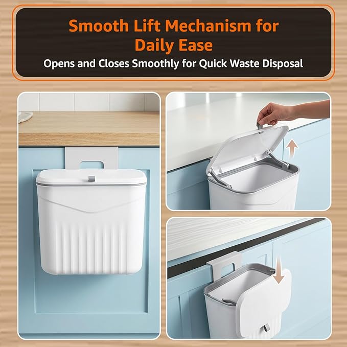 Under-Sink Hanging Dustbin with Lid for Kitchen Cabinet Door
