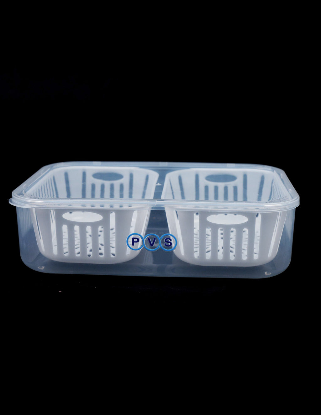 2 comaprtment Airtight Fridge food storage container-Removable Drain Tray Cup Kitchen Ingredients Box - Refrigerator Organizer for Fruit Ginger Garlic Onion Green Coriander (2 CUP 1 UNIT)