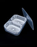 2 comaprtment Airtight Fridge food storage container-Removable Drain Tray Cup Kitchen Ingredients Box - Refrigerator Organizer for Fruit Ginger Garlic Onion Green Coriander (2 CUP 1 UNIT)