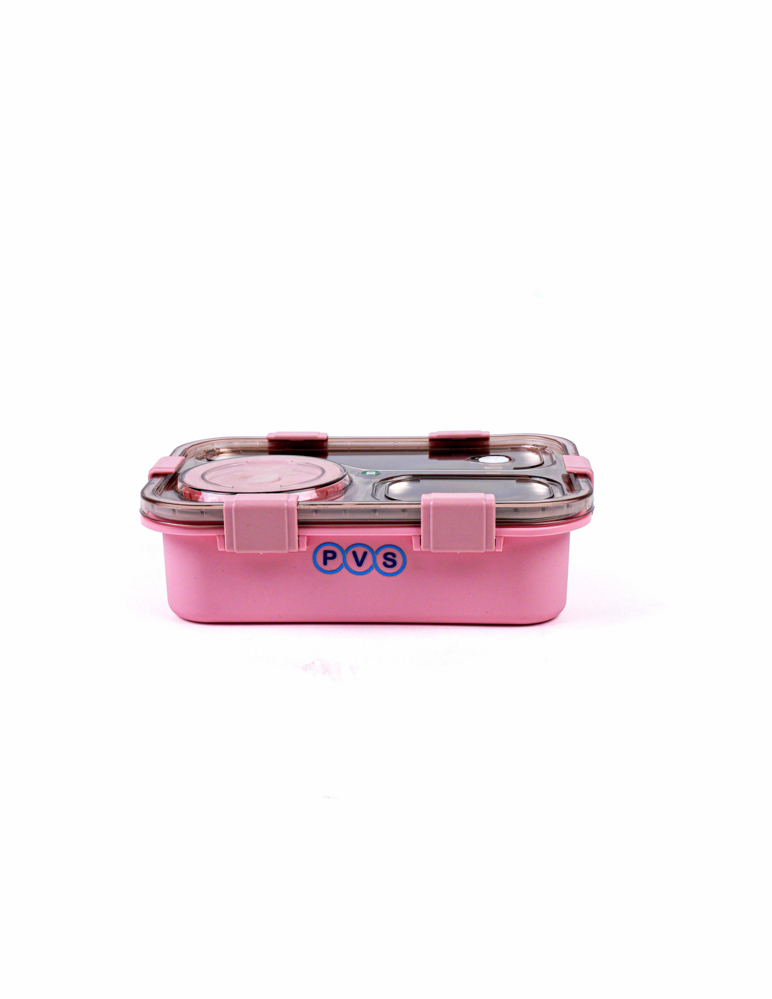 Koi Koi Lunch Box 3 Compartment Out Side-Leak-Proof BPA Free Stainless Steel, Lunch Box for Girls, Lunch Box for School with a Spoon and a Pair of Chopsticks 750 ml (Pink)