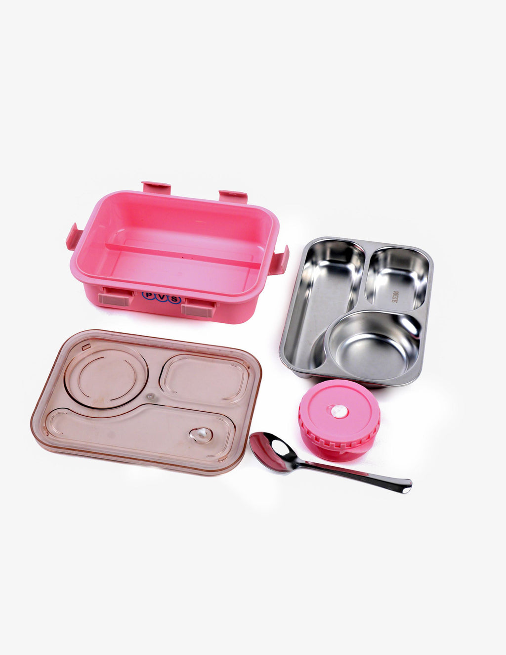 Koi Koi Lunch Box 3 Compartment Out Side-Leak-Proof BPA Free Stainless Steel, Lunch Box for Girls, Lunch Box for School with a Spoon and a Pair of Chopsticks 750 ml (Pink)