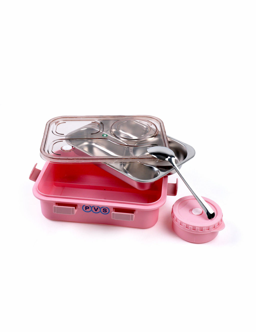 Koi Koi Lunch Box 3 Compartment Out Side-Leak-Proof BPA Free Stainless Steel, Lunch Box for Girls, Lunch Box for School with a Spoon and a Pair of Chopsticks 750 ml (Pink)