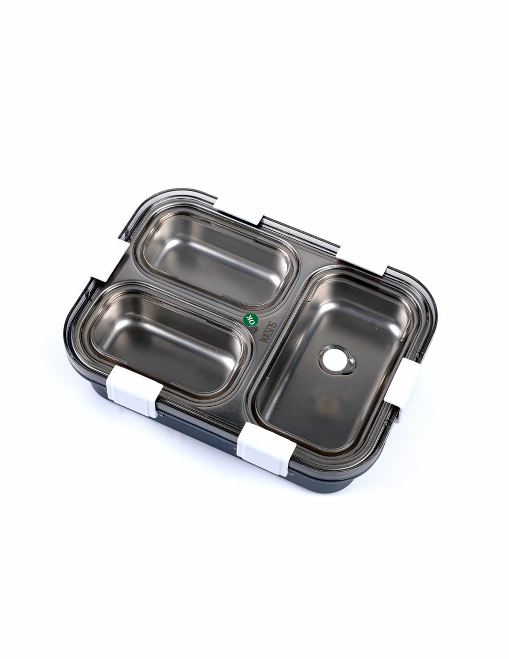 Stainless Steel 3 Compartment Lunch Box | 750 ML Airtight Leakproof Office Lunch Box for Men | Lunch Box for School Kids and Adults | Spoon & Pair of Chopsticks Tiffin Box | Black