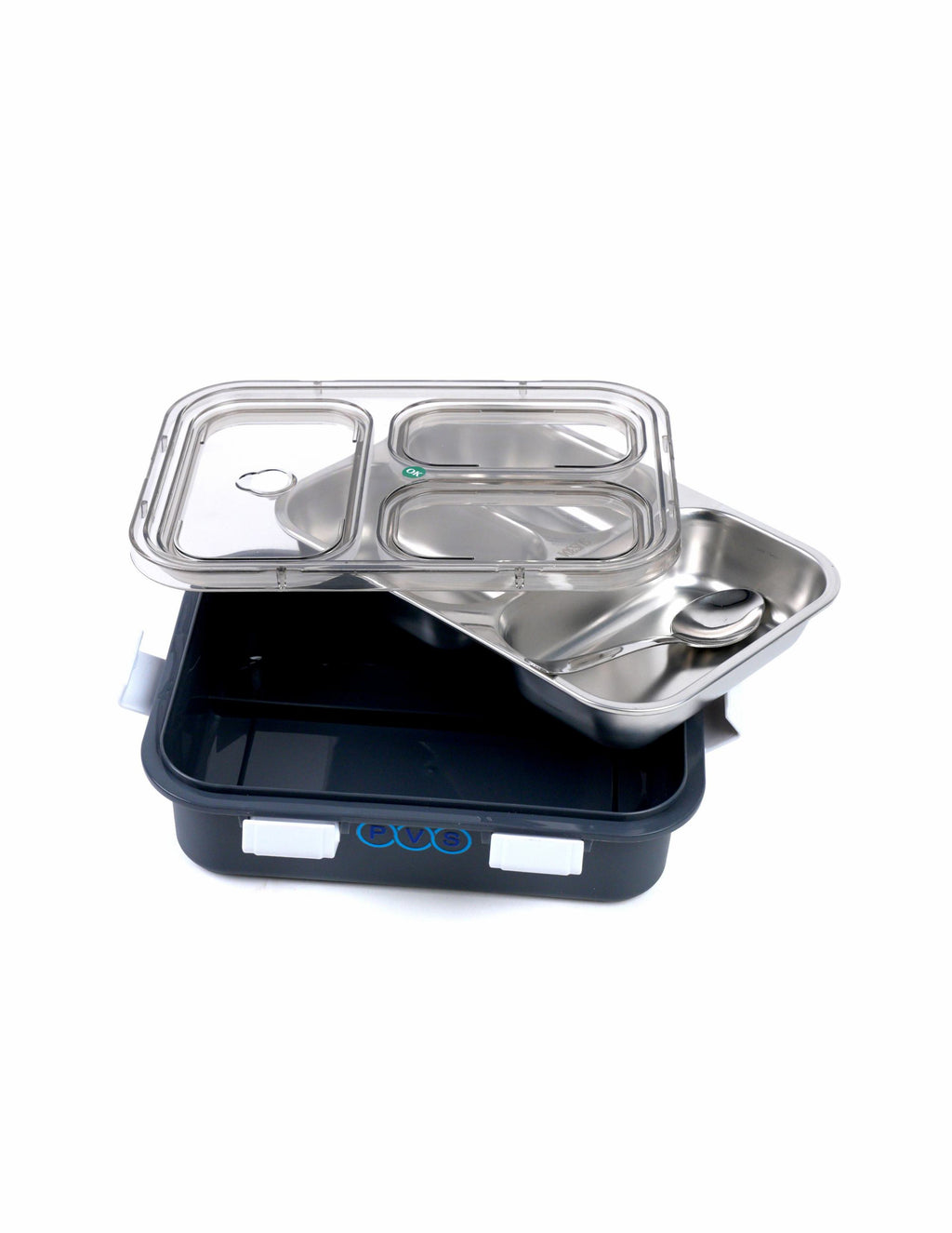 Stainless Steel 3 Compartment Lunch Box | 750 ML Airtight Leakproof Office Lunch Box for Men | Lunch Box for School Kids and Adults | Spoon & Pair of Chopsticks Tiffin Box | Black