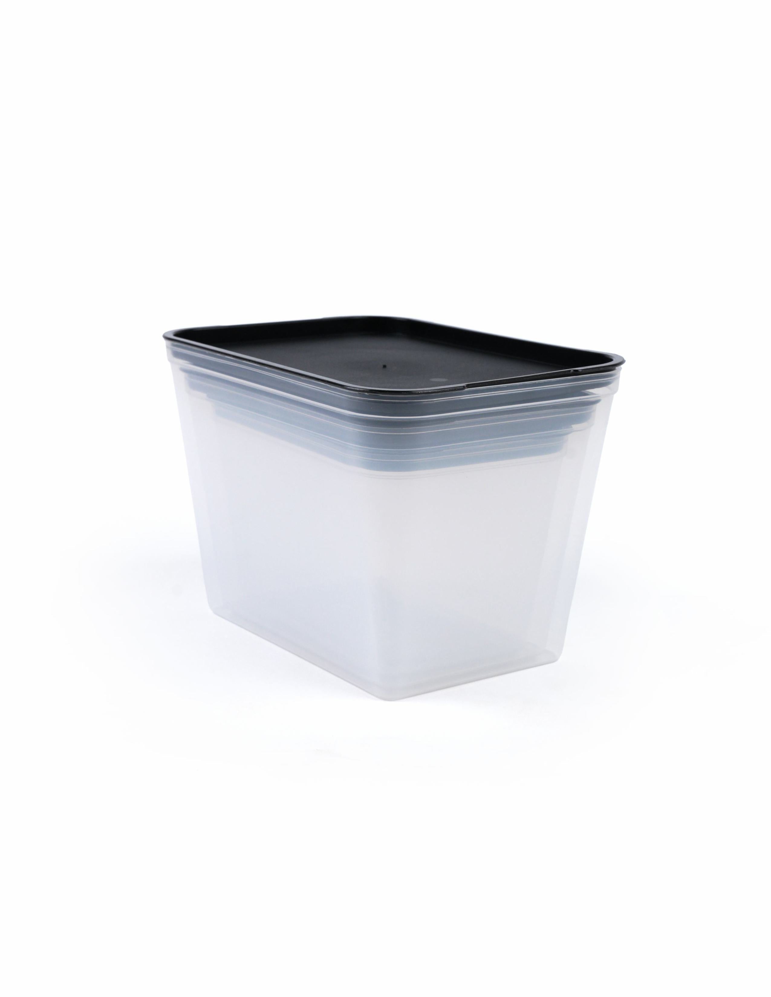Set of stackable plastic fridge storage boxes with black airtight lids (Pack of 3)