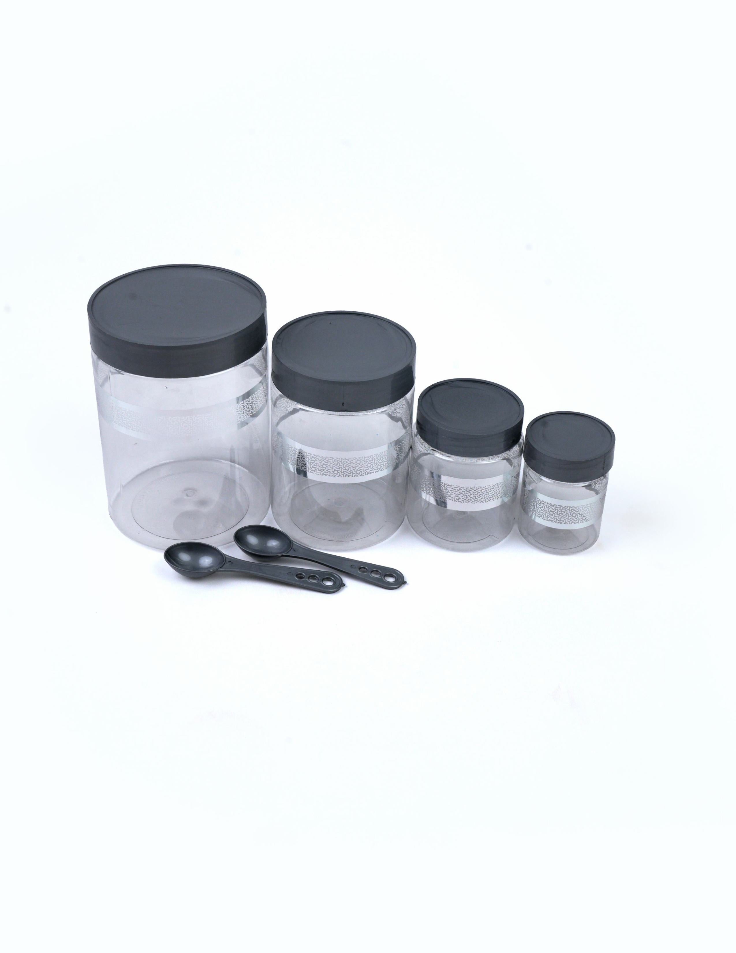 Kitchen Accessories Items, Plastic Storage Containers Jars with Plastic Cap - 100% Food Grade, Airtight, (12 Pcs) (Silver)