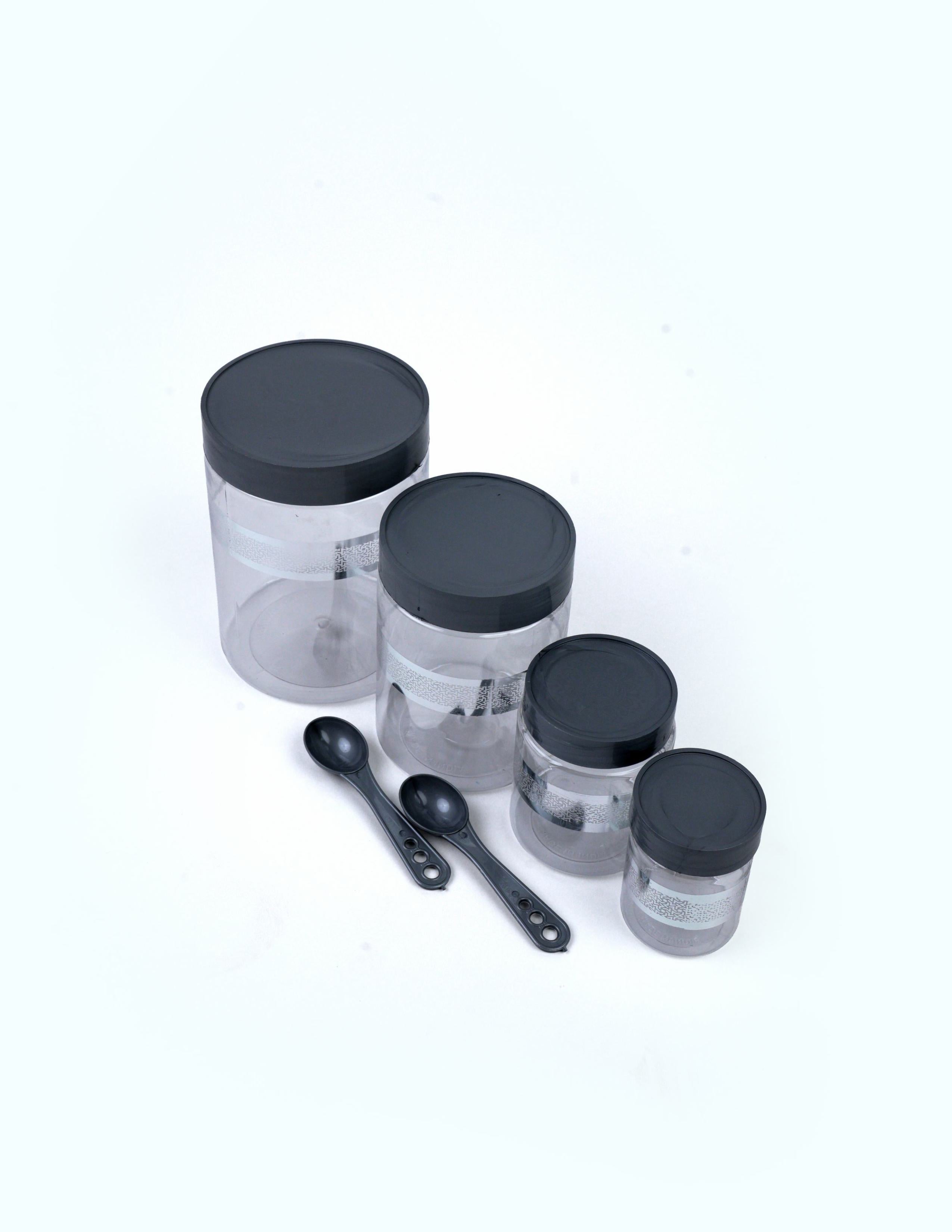 Kitchen Accessories Items, Plastic Storage Containers Jars with Plastic Cap - 100% Food Grade, Airtight, (12 Pcs) (Silver)