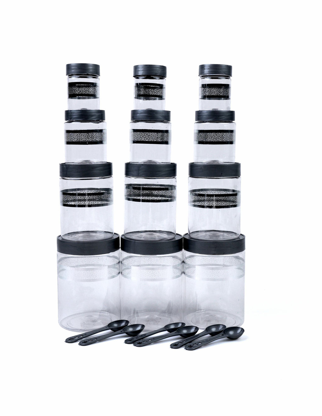 Kitchen Accessories Items, Plastic Storage Containers Jars with Plastic Cap - 100% Food Grade, Airtight, (12 Pcs) (Silver)