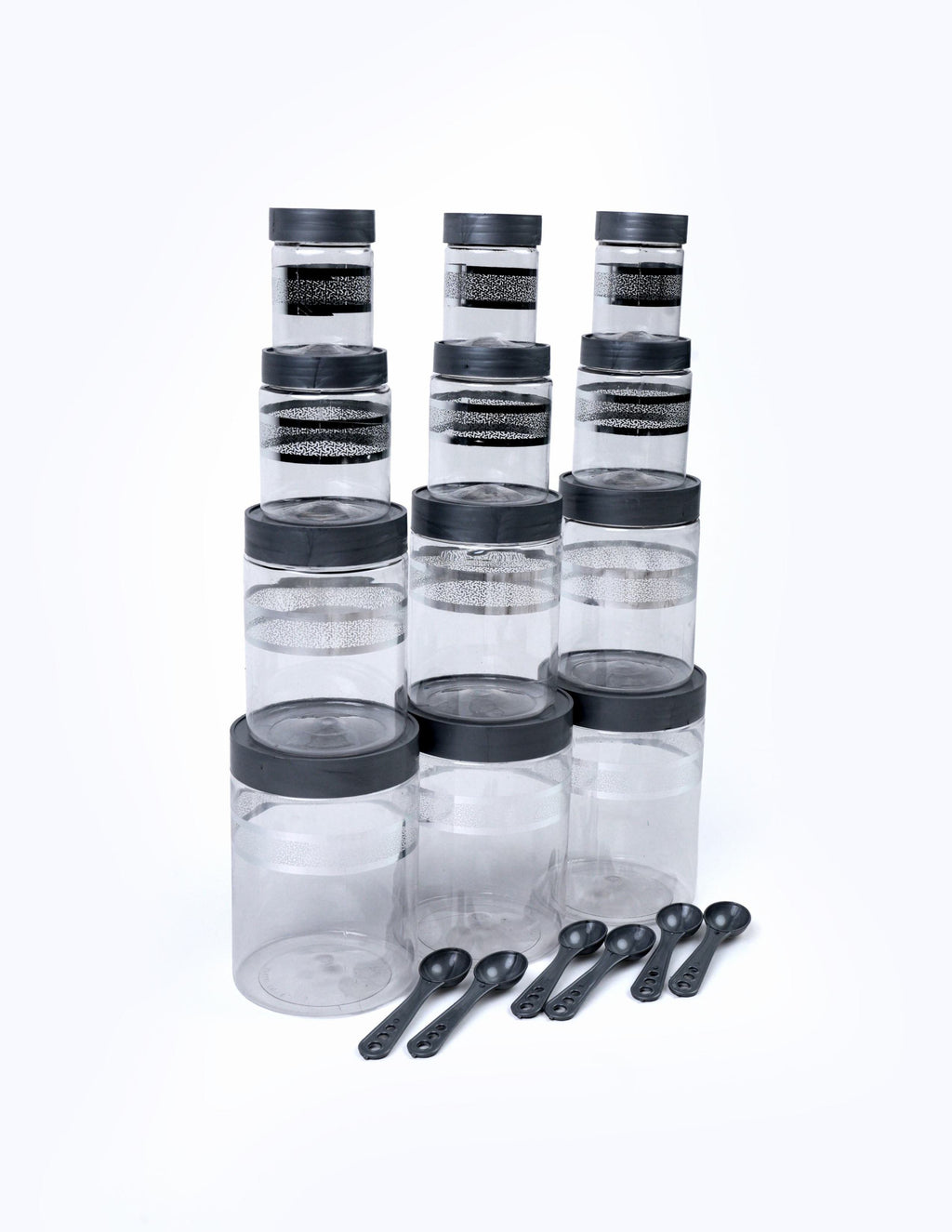 Kitchen Accessories Items, Plastic Storage Containers Jars with Plastic Cap - 100% Food Grade, Airtight, (12 Pcs) (Silver)