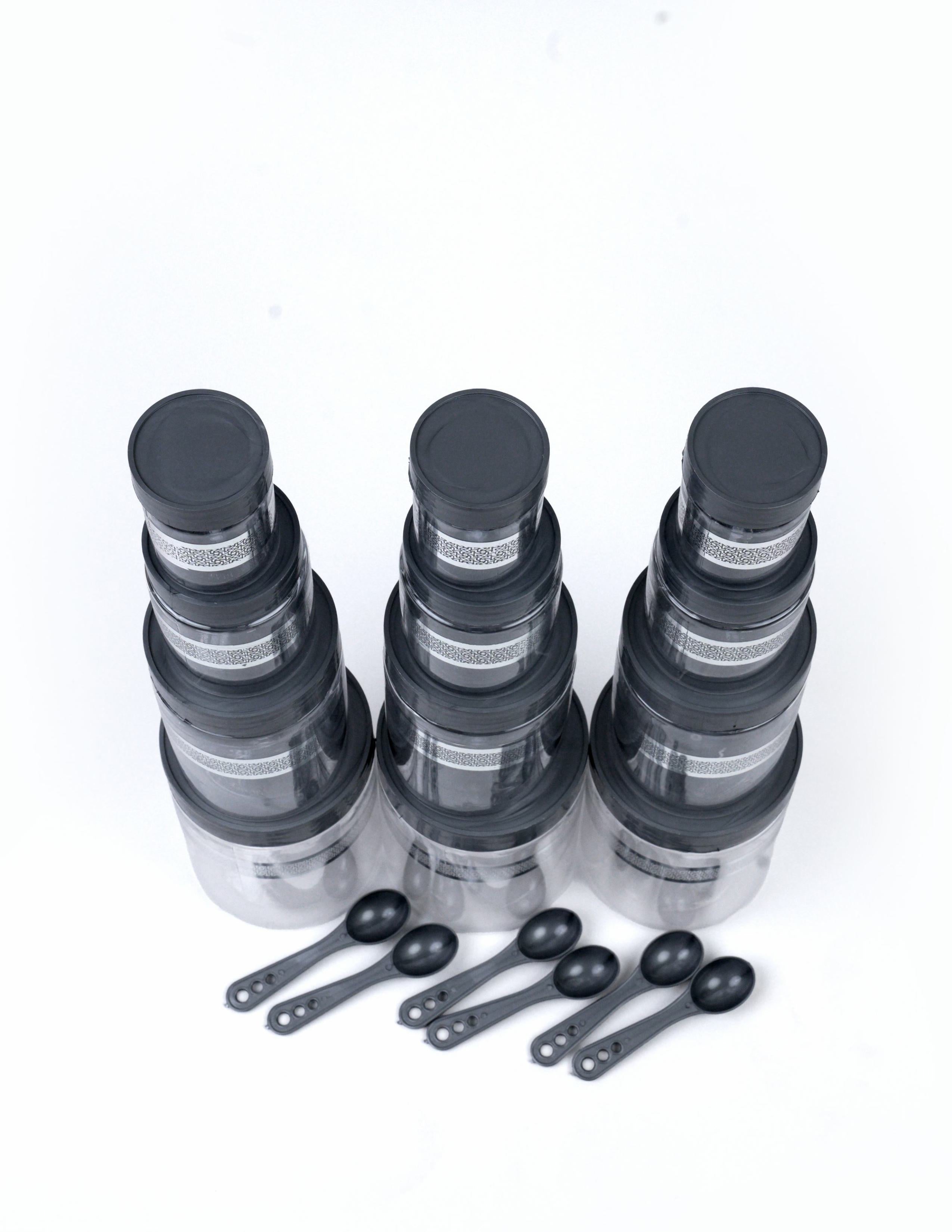 Kitchen Accessories Items, Plastic Storage Containers Jars with Plastic Cap - 100% Food Grade, Airtight, (12 Pcs) (Silver)