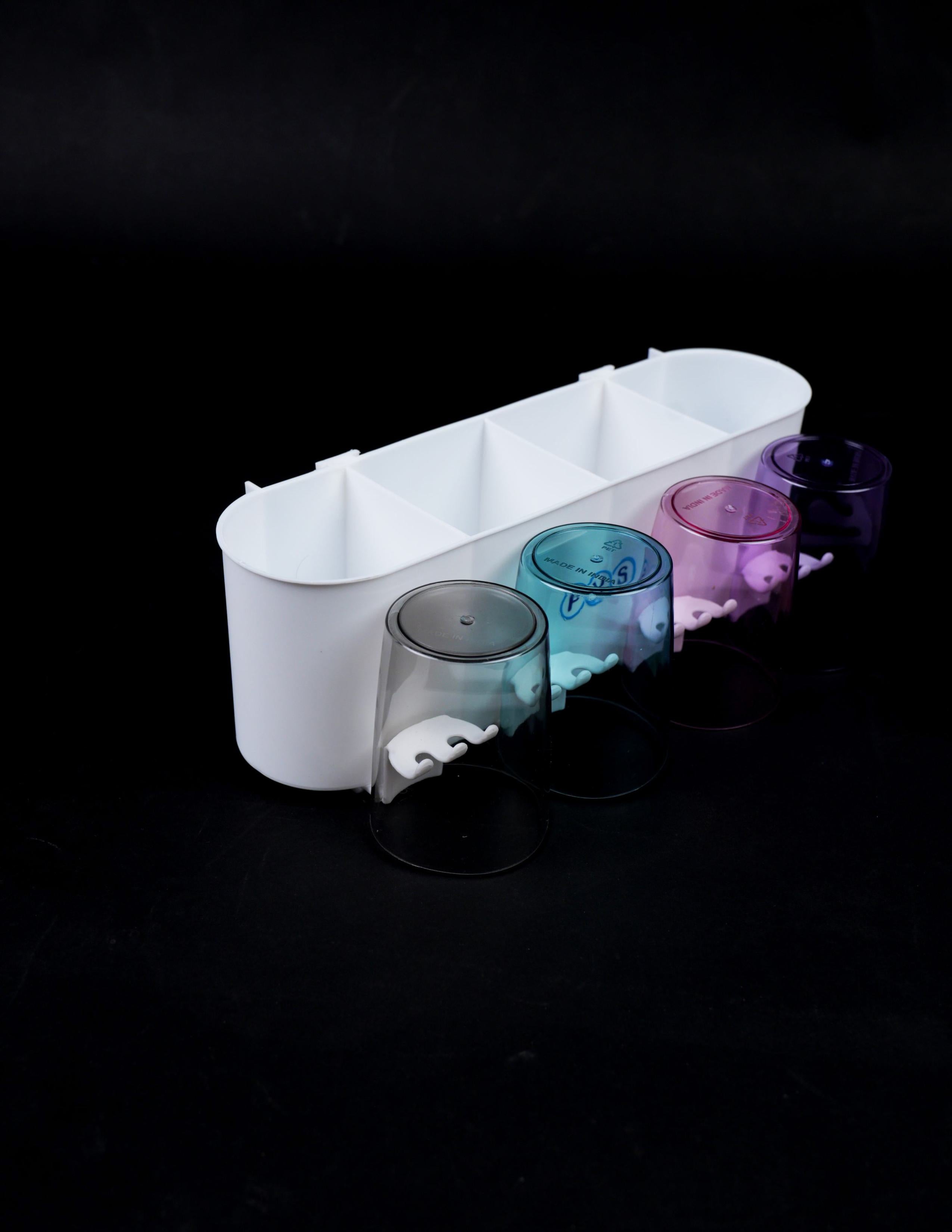 Wall Mounted Toothbrush Holder with 4 Mouthwash Cups | Bathroom Toothbrush Organizer | Multi-Compartment, Dustproof & BPA-Free Brush Holder for Bathroom Storage
