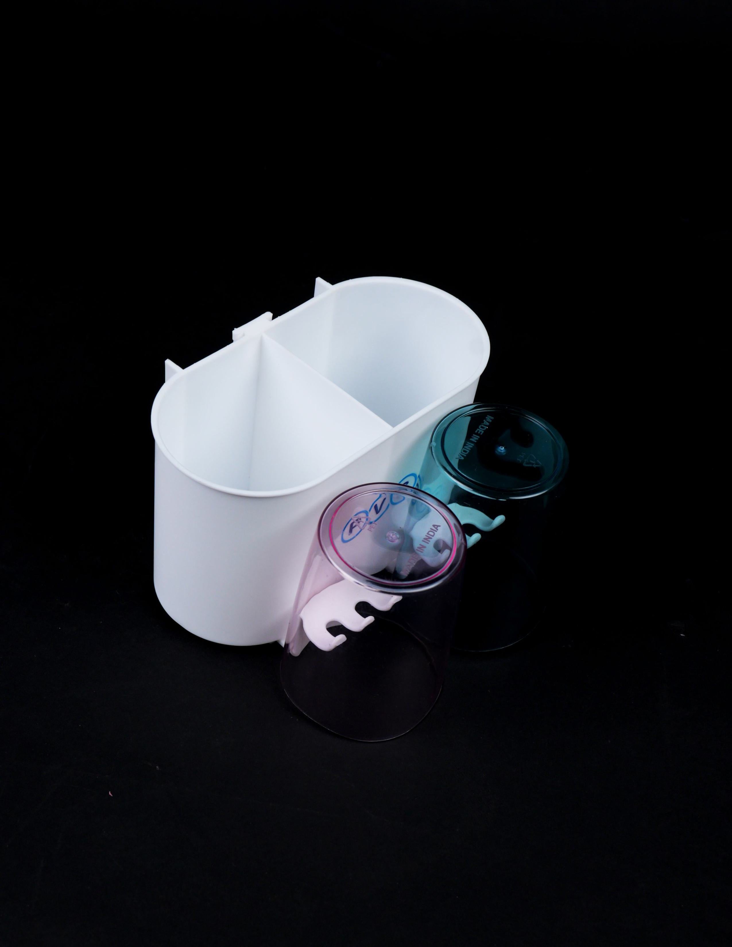 Wall Mounted Toothbrush Holder with 2 Mouthwash Cups | Bathroom Toothbrush Organizer | Multi-Compartment, Dustproof & BPA-Free Brush Holder for Bathroom Storage