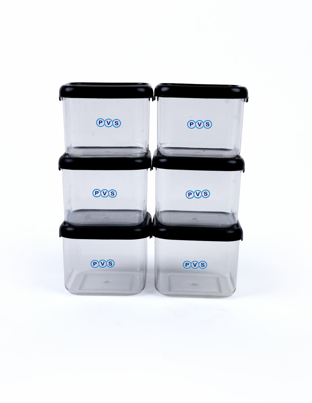 Veda Food Storage Containers with Black Lids,10 x 8 cm, Square Shape,Air Tight Kitchen Containers Set (Pack of 6, 500 ML) for Storage Pulses, Cereal,s Grains, Dry Fruits,BPA Free,Transparent Plastic