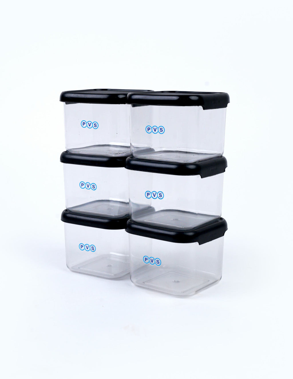 Veda Food Storage Containers with Black Lids,10 x 8 cm, Square Shape,Air Tight Kitchen Containers Set (Pack of 6, 500 ML) for Storage Pulses, Cereal,s Grains, Dry Fruits,BPA Free,Transparent Plastic