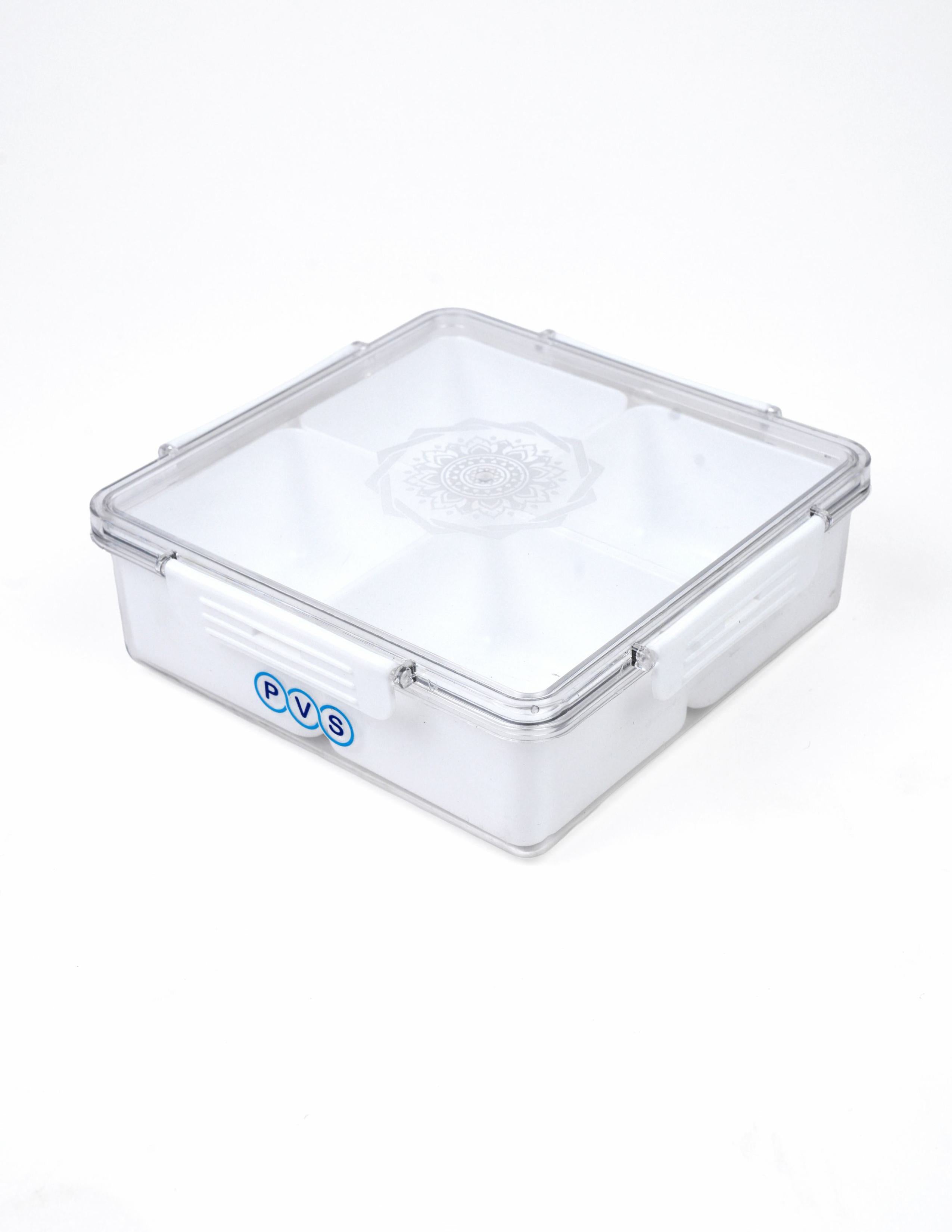 Dry Fruit Box for Gift, Decorate Your Dining Table on This Diwali with dryfruit Storage Container airtight, Masala Box for Kitchen, 4 Compartment Lunch Box (white)