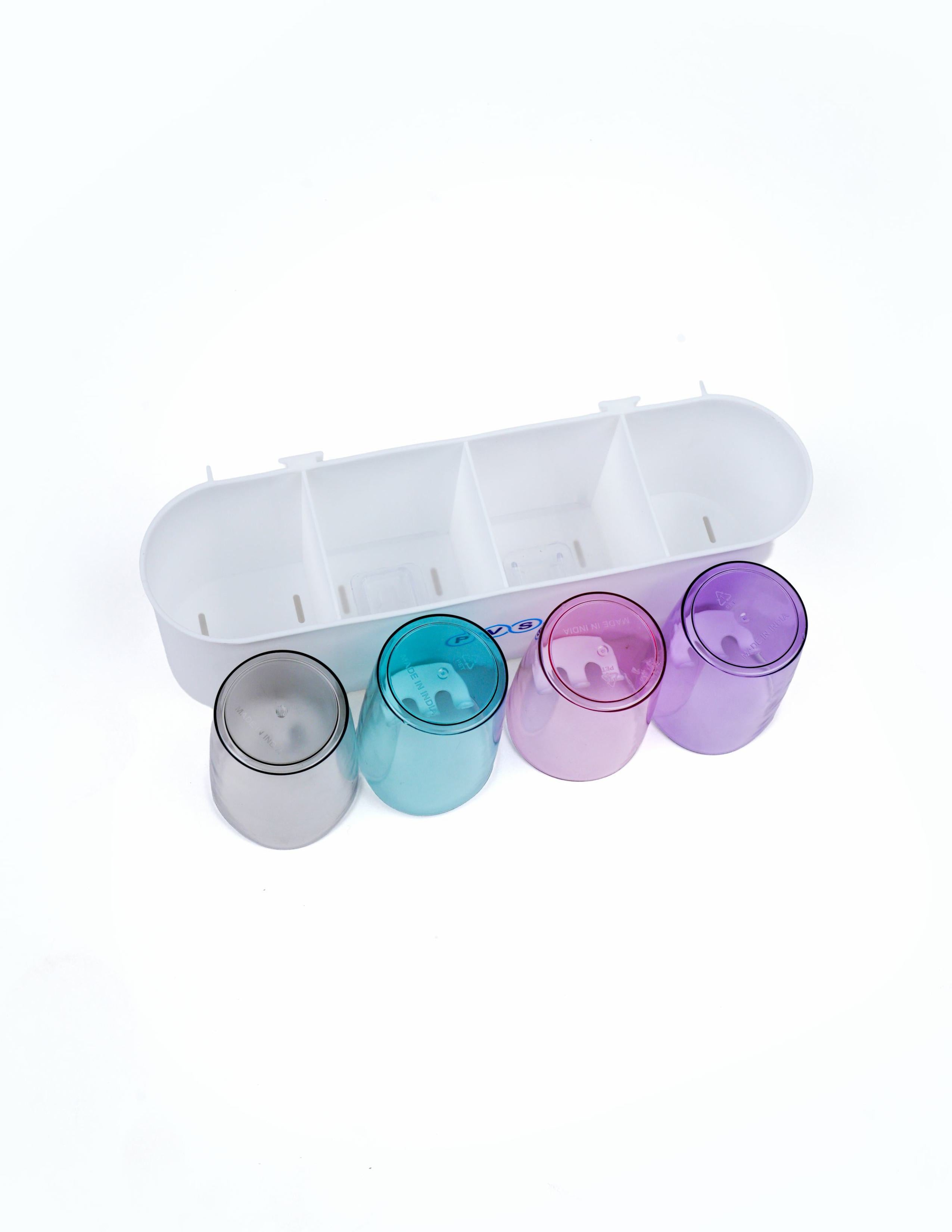 Wall Mounted Toothbrush Holder with 4 Mouthwash Cups | Bathroom Toothbrush Organizer | Multi-Compartment, Dustproof & BPA-Free Brush Holder for Bathroom Storage