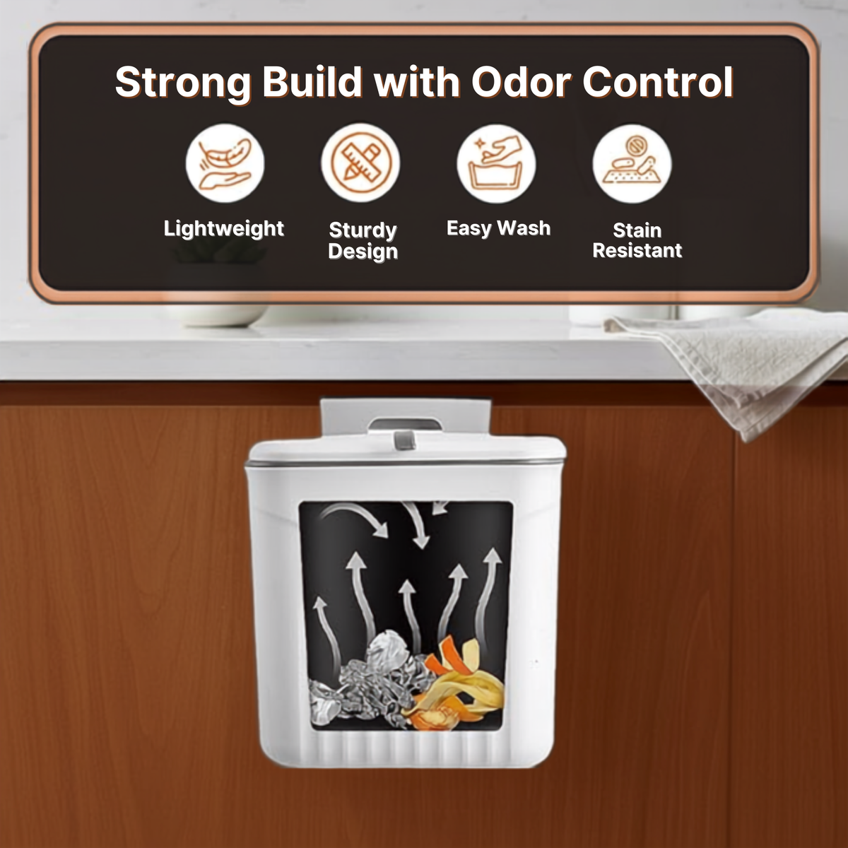 Under-Sink Hanging Dustbin with Lid for Kitchen Cabinet Door