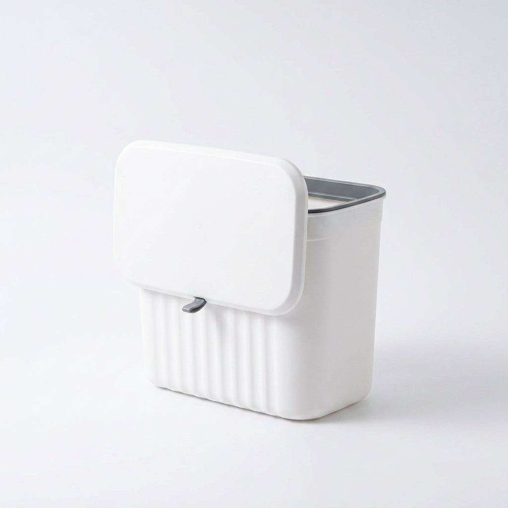 Under Sink Hanging Dustbin with Lid for Kitchen Cabinet Door, Wall Mounted Trash Bin, Double Flip Opening Garbage Waste Basket for Kitchen, Bathroom, Bedroom & Office