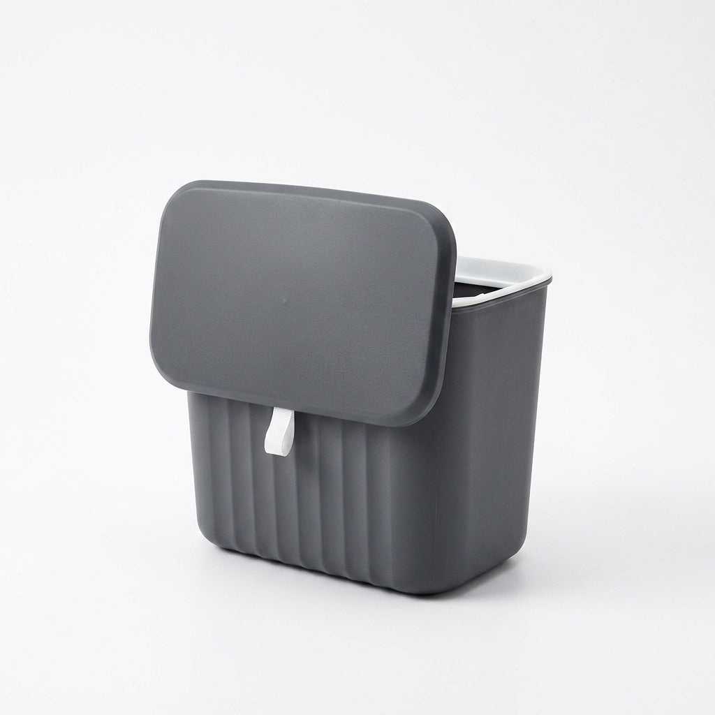 Under Sink Hanging Dustbin with Lid for Kitchen Cabinet Door, Wall Mounted Trash Bin, Double Flip Opening Garbage Waste Basket for Kitchen, Bathroom, Bedroom & Office